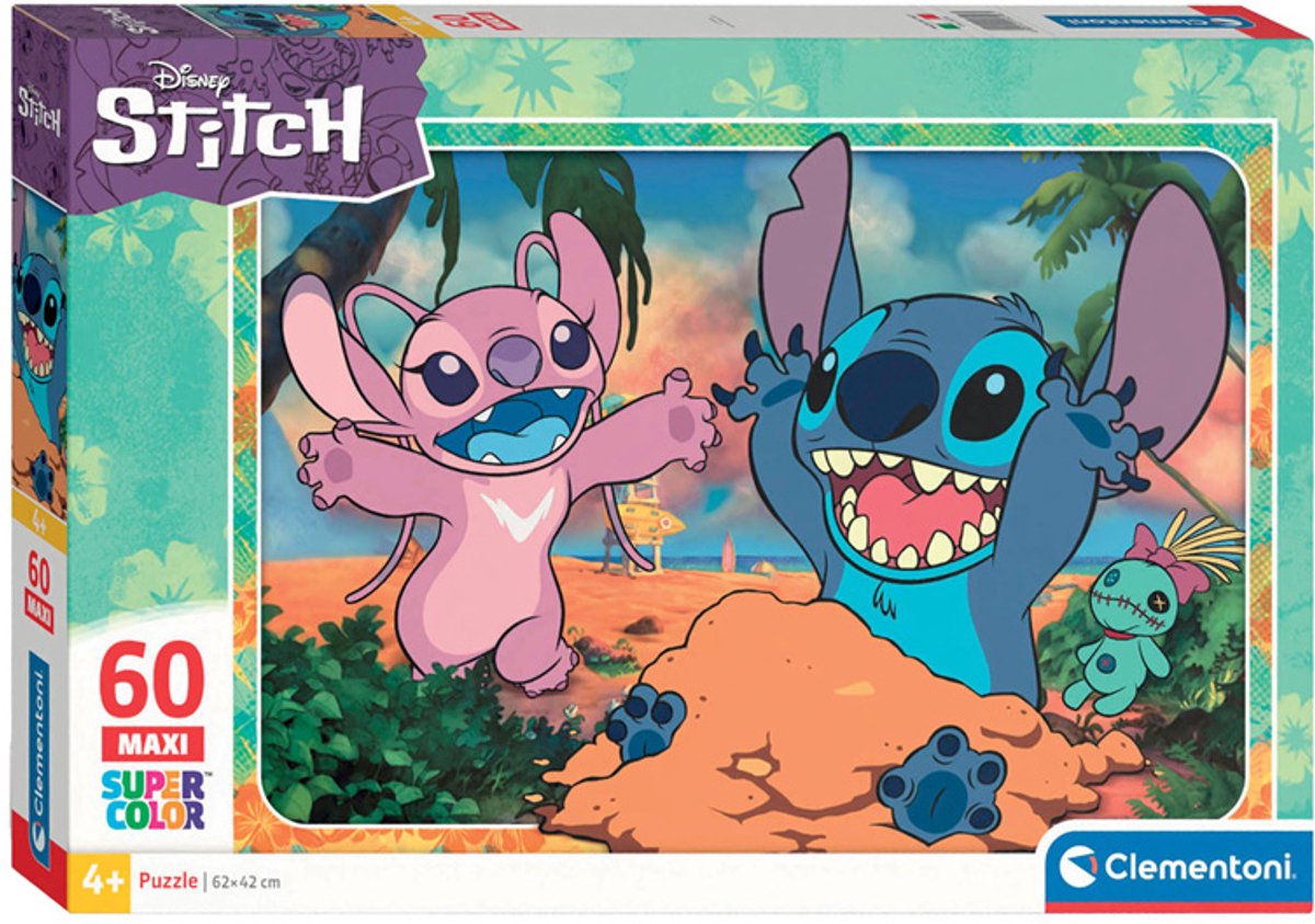 Clementoni - puslespil - 60 brikker - lilo stitch - puslespil til børn - superfarve