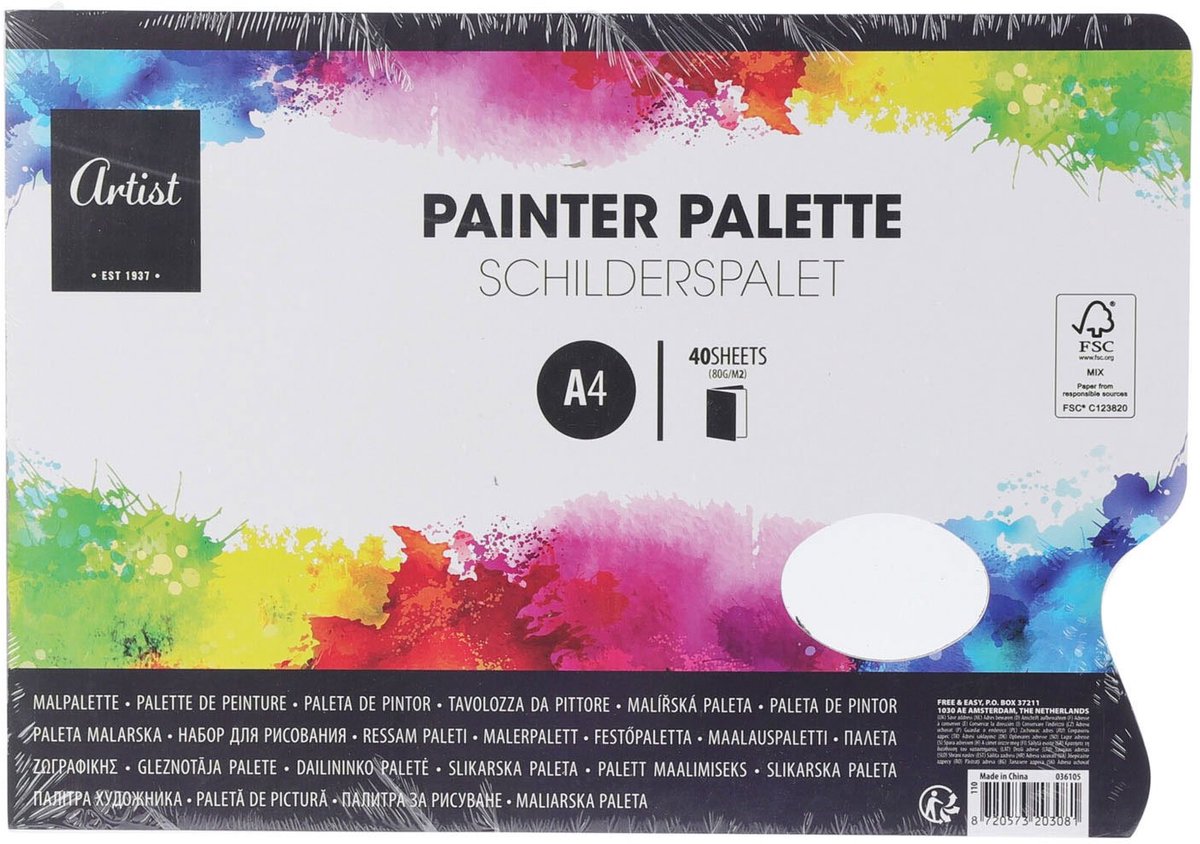 Malerpaletpapir A4, 40 ark