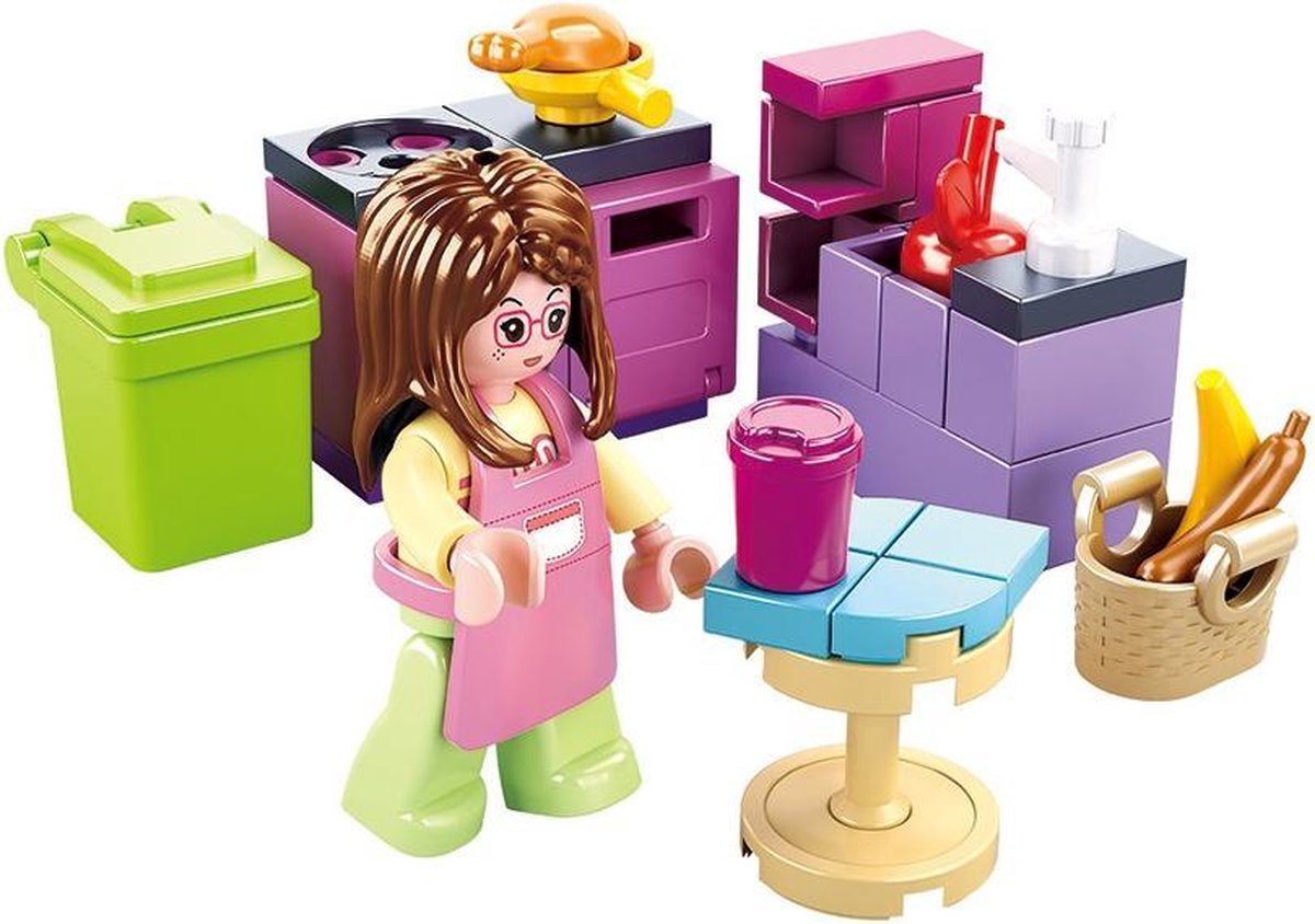 Sluban piger drømmekøkken byggelegetøj til børn fra 6 år - byggelegetøj model køkkensæt - byggekasse med 47 byggeklodser og 1 minifigur - m38-b0800b