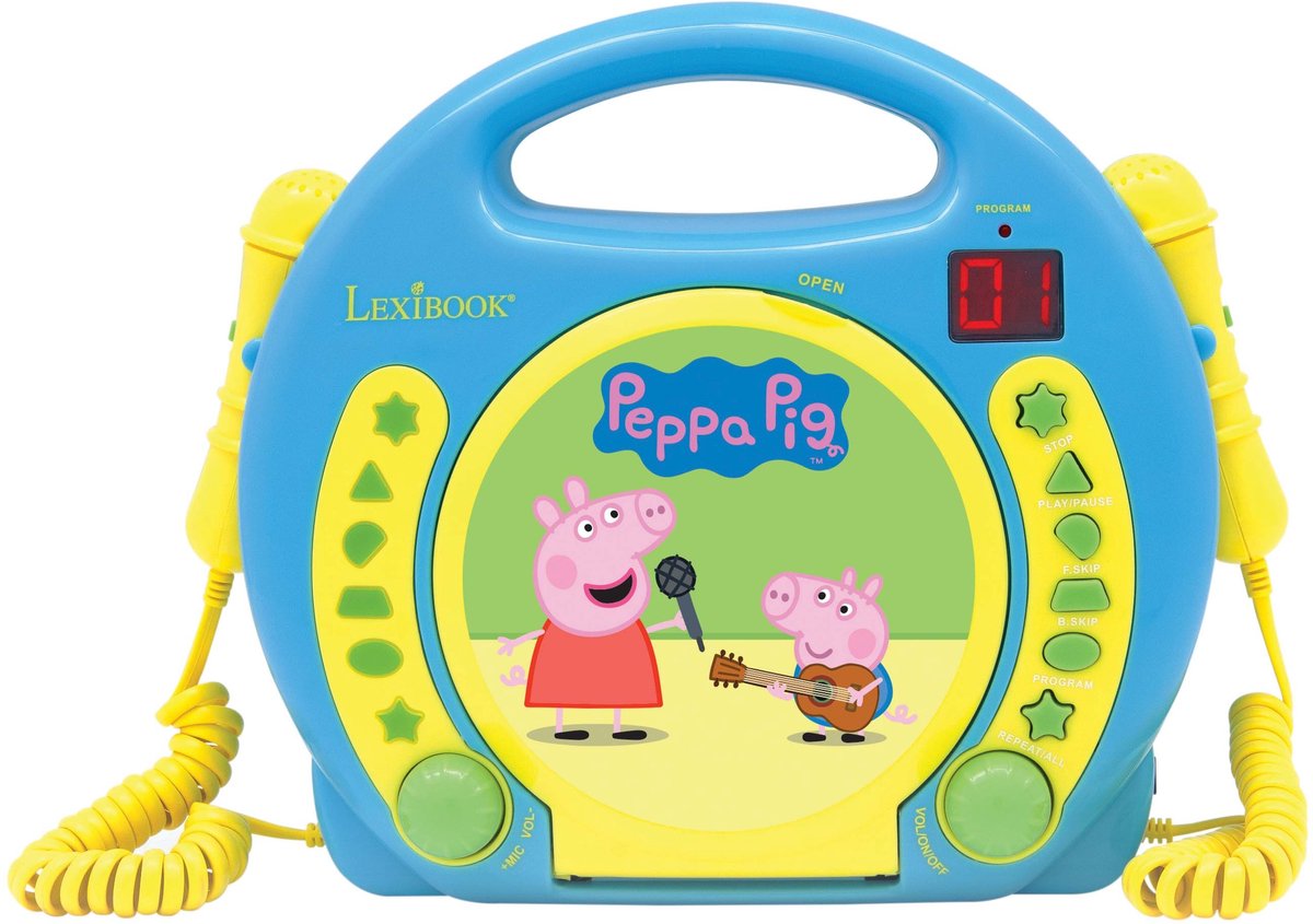 Lexibook Peppa Pig bærbar CD-afspiller med 2 syng-med-mikrofoner