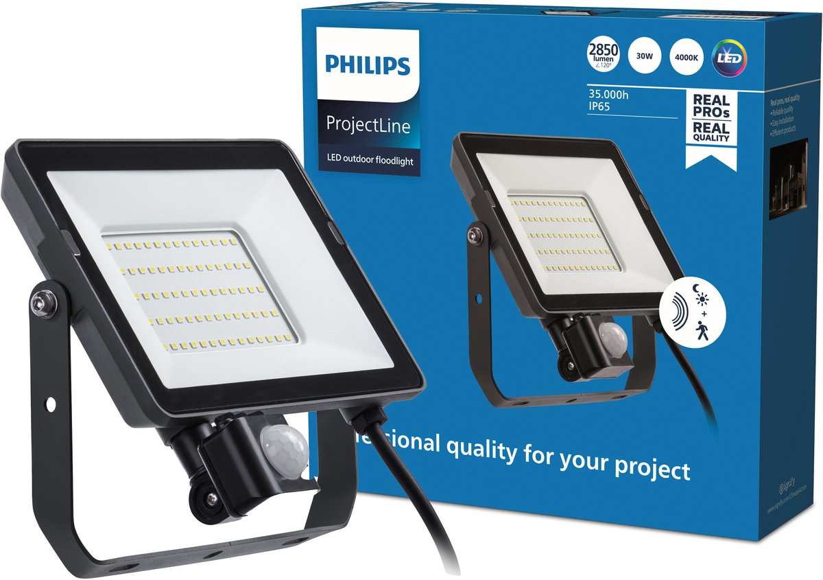 Philips led philips projectline straler 30w koel wit licht - 4000k - geïntegreerde bewegingssensor
