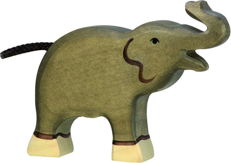 Goki holztiger elefant, lille, snabel op.