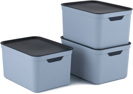 Rotho jive opbevaringsbokse sæt med 3 opbevaringsbokse 16 l med låg, plast (pp genbrugt), blå antracit, 3 x 16 l (37,5 x 27,8 x 29,8 cm)