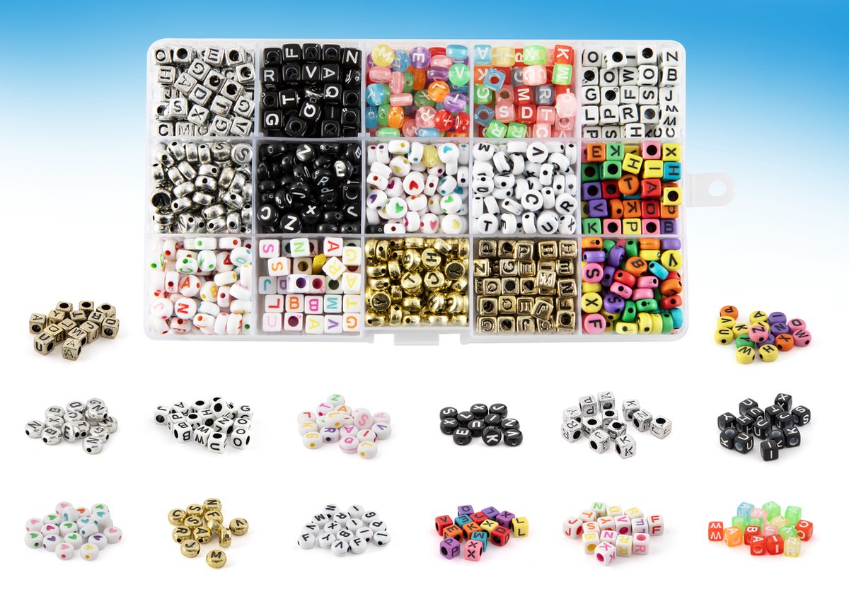 Grafix bogstavperler i opbevaringsæske, 15 designs