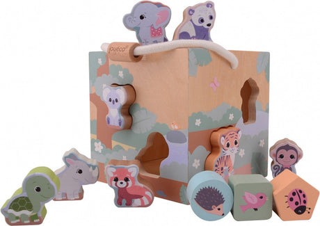 Jouéco shape sorter the wildies family junior 16 cm træ 12-delt