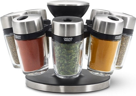 Cole mason cambridge kruidenrek - 8-delige set - compact - glazen potjes - rvs-look - georganiseerd koken