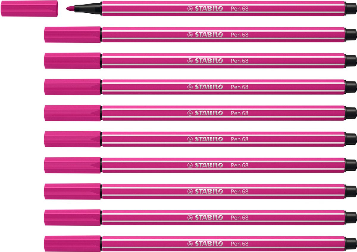 Stabilo pen 68 - premium filtpen - pink rød - æske med 10 stk