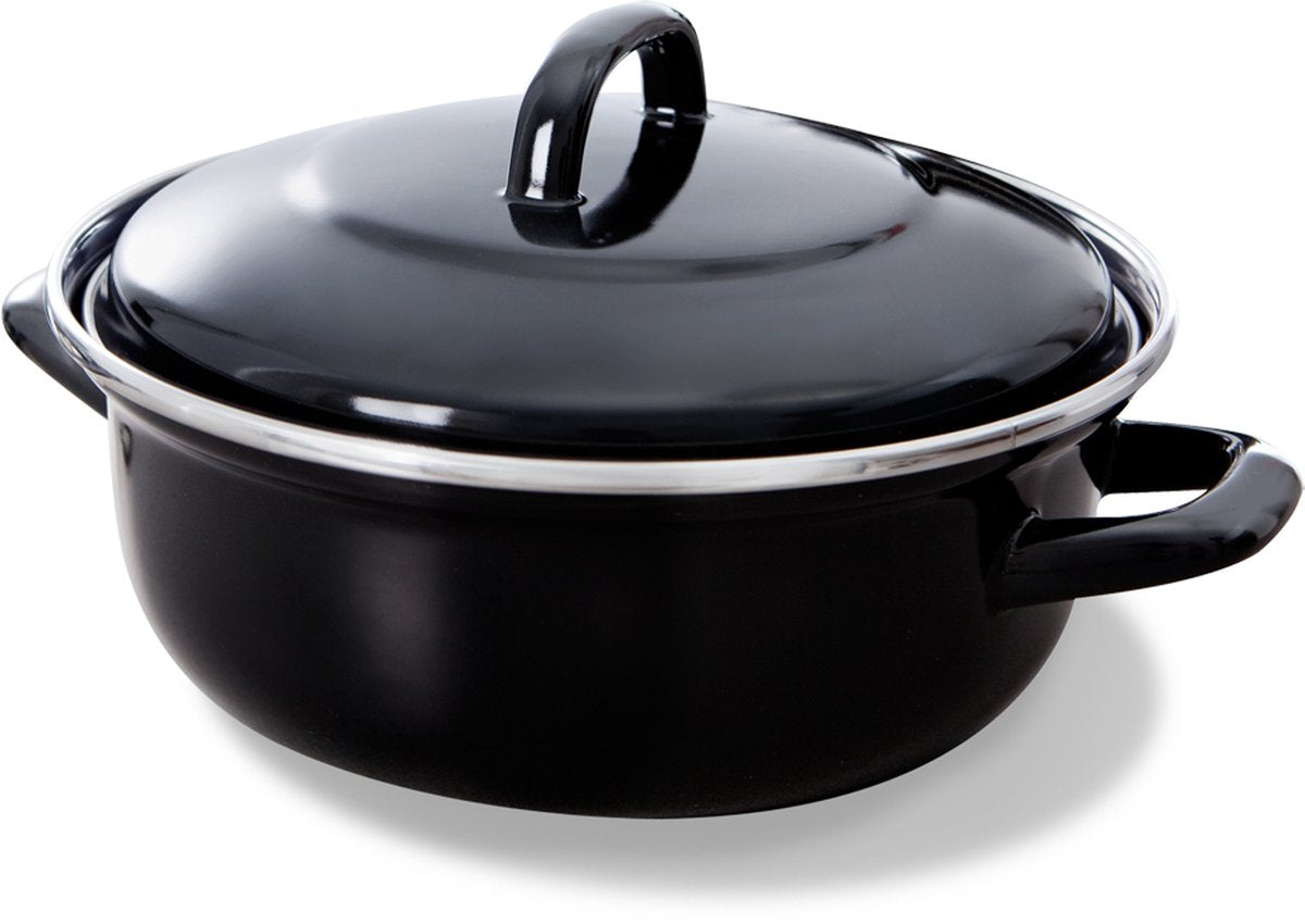 Bk fortalit emalje stegepande 28cm 4l - induktion stegepande - emaljeret stål - ovnsikker op til 230 grader - ingen non-stick belægning - med låg - sort blå