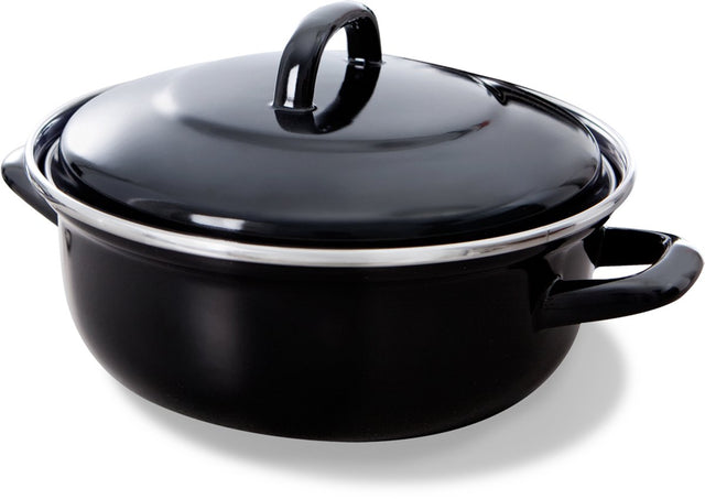 Bk fortalit emalje stegepande 28cm 4l - induktion stegepande - emaljeret stål - ovnsikker op til 230 grader - ingen non-stick belægning - med låg - sort blå