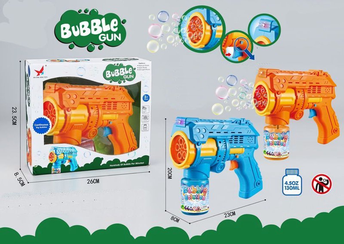 Amuuso boblepistol 23 cm med lyd + 130 ml bobleblæser.