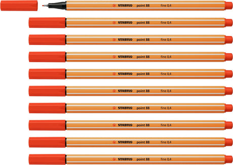 Stabilo point 88 - premium fineliner - fine 0,4 mm – rood– doos 10 stuks