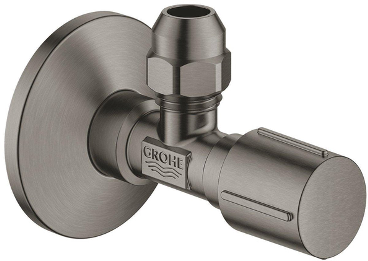Grohe vinkelventil kompression 1 2x3 8 m. metalhåndtag børstet hård grafit