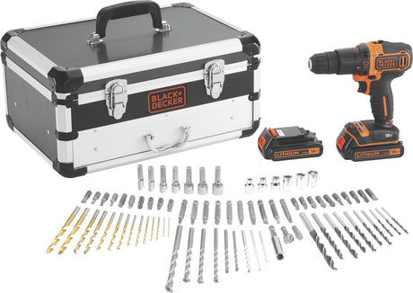 Black+decker kit: 18v batteridrevet skruetrækker flightcase med ekstra ac - bdc718as2f-qw