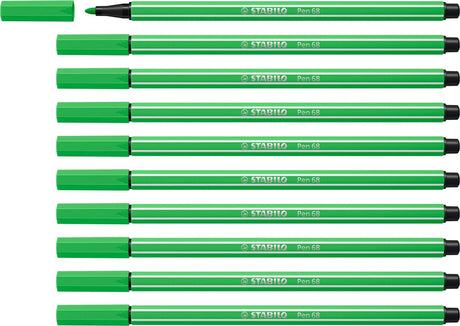 Stabilo stablio pen 68 - premium filtpen - bladgrøn - æske med 10 stk.