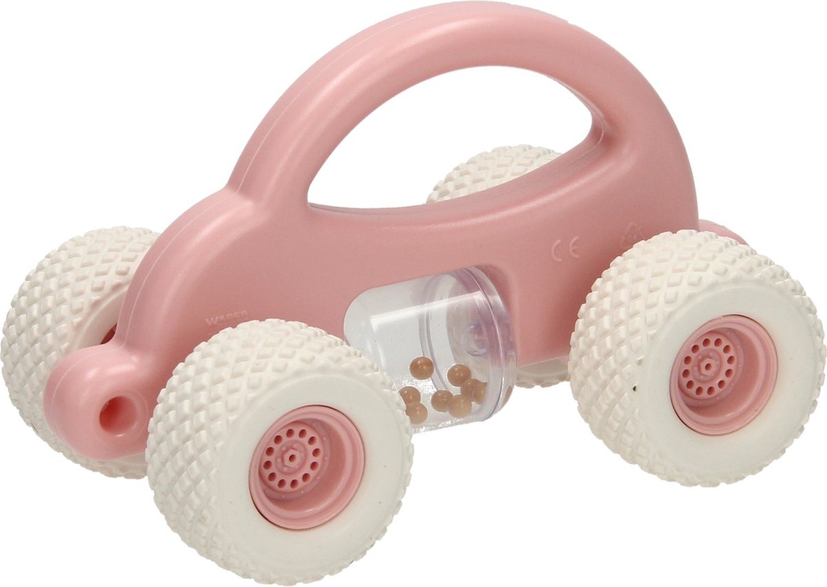 Cavallino peuter speelgoedauto met rammelaar - pastel roze