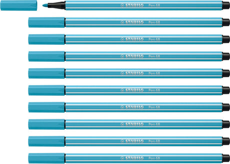 Stabilo pen 68 - premium filtpen - azurblå - æske med 10 stk.