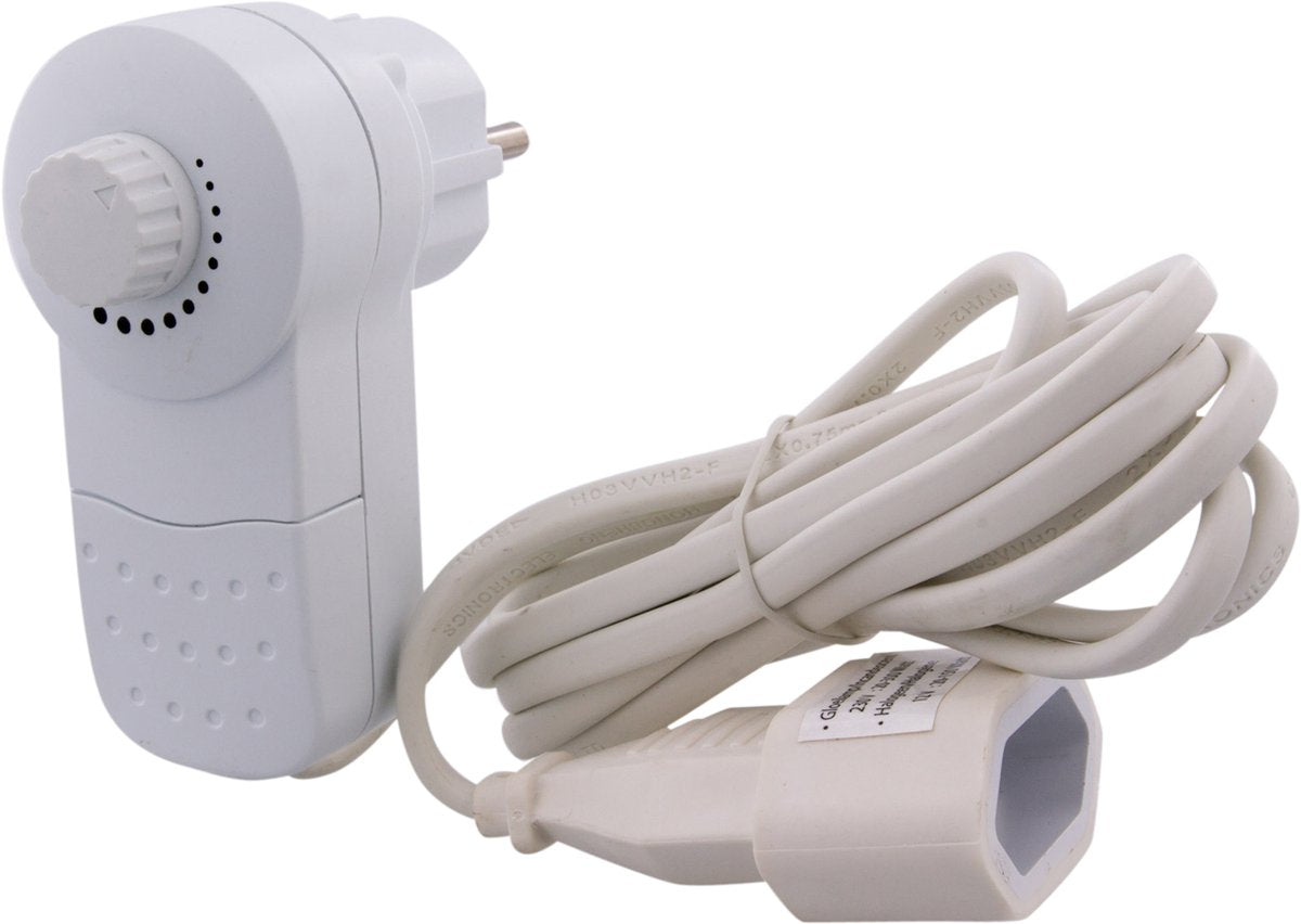 Exin stikdæmper - euro - dæmper 20-300 watt - 2 meter ledning - 2 x 0,75 mm2 vinylkabel - hvid