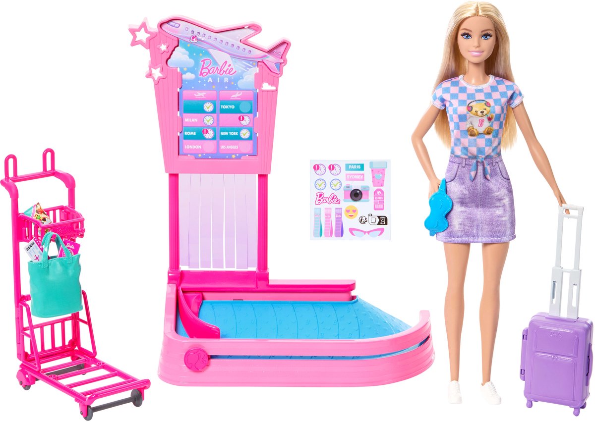 Barbie 'Malibu' rejsedukke - legesæt med bagagebælte og tilbehør