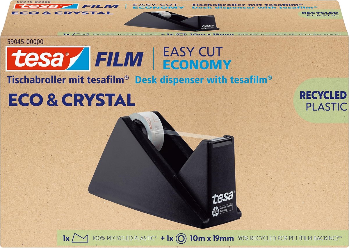 Tesa - tapeholder 59045 sort med 1 rulle 19mmx10m