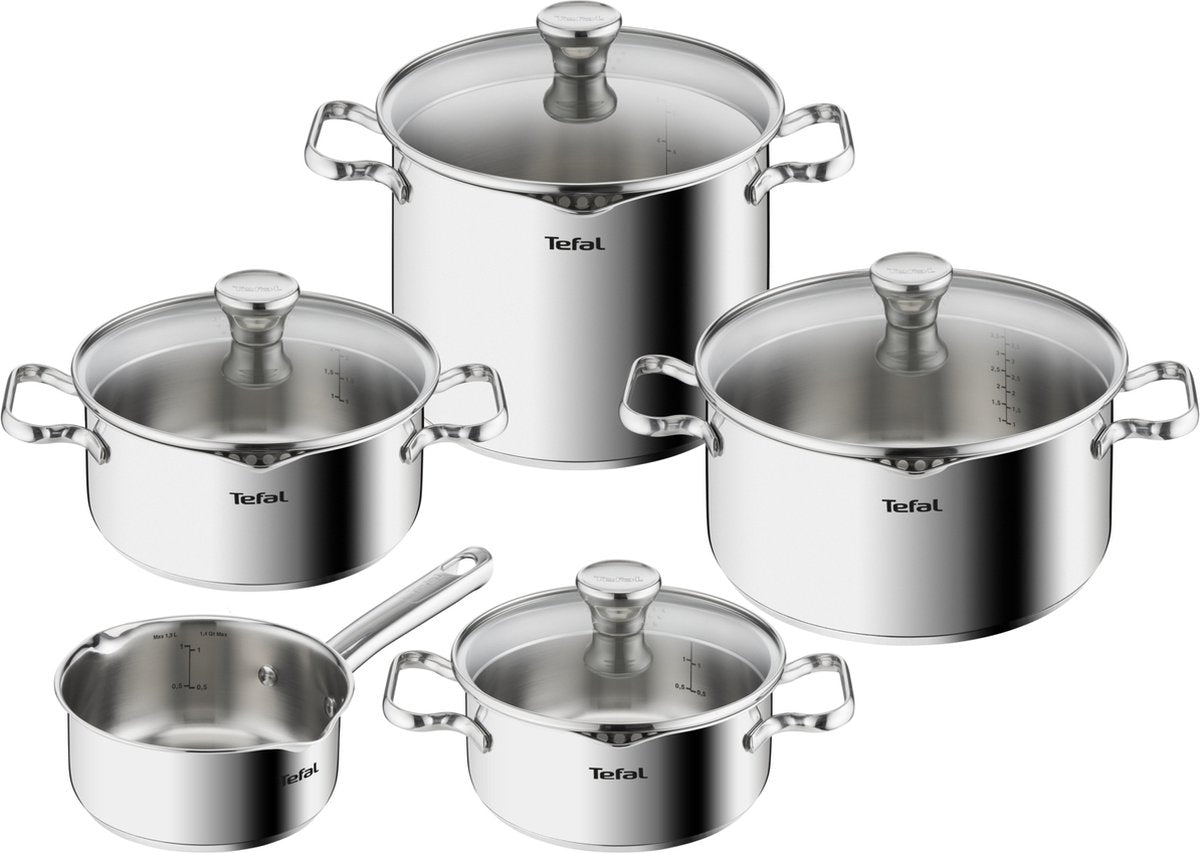 Tefal duetto - pandesæt - 5 dele - inklusive låg - induktion - rustfrit stål