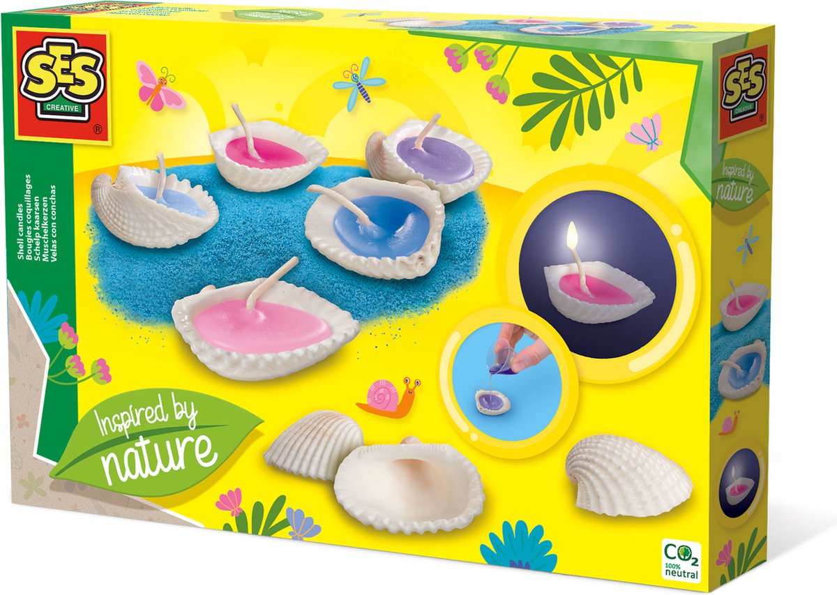 Ses creative ses - fremstilling af skallys - inspireret af naturen - til at lave dine egne stearinlys - med voks, skaller og væger - lav dine egne stearinlys - håndværk - stearinlyssæt - Sinterklaasgaver