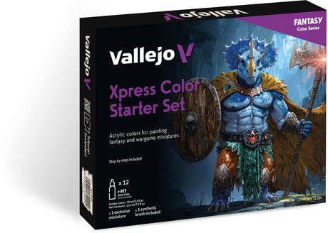 Vallejo hobbymaling akrylmaling - 72209 xpress farve - startsæt farvesæt med 1 eksklusiv miniature og 1 pensel - akrylsæt - 12x malesæt - 12x 18 ml