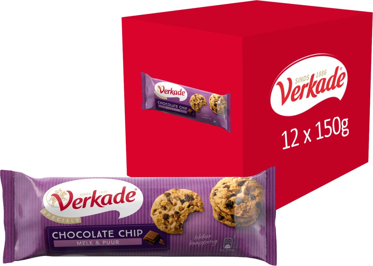 Verkade - cookie - chocolate chip mælk mørk chokolade - 12 x 150 gram