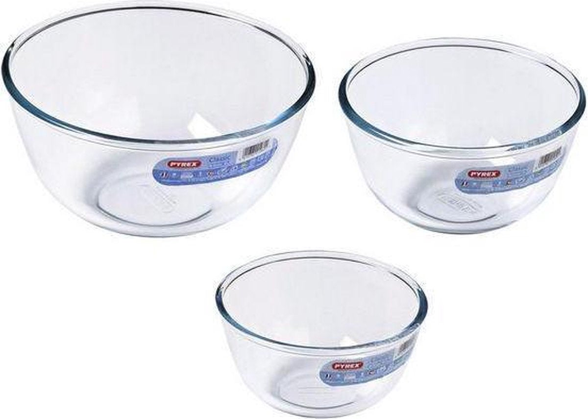 Pyrex classic prepware røreskål - borosilikatglas - sæt med 3 stykker - 0,5 l 1 l 2 l