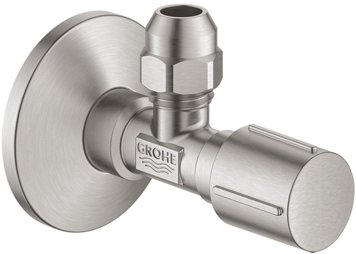 Grohe vinkelventil kompression 1 2x3 8 m. metalhåndtag superstål