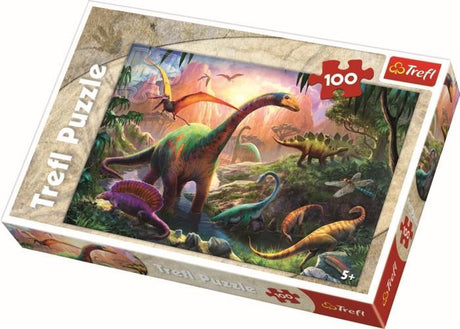 Trefl puslespil 100 brikker - dinosaurer - farverigt puslespil til børn.
