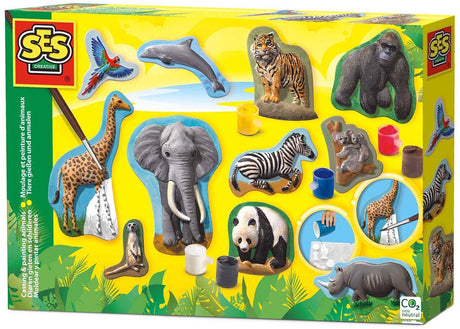 Ses creative - gieten en schilderen - dieren - gips gieten - maak een giraffe, gorilla, panda en meer - met vormpjes, gips, verf en penseel