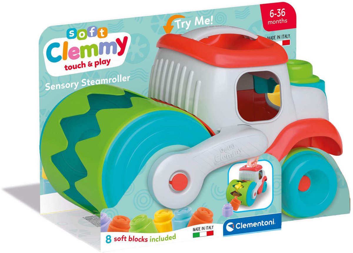 Clementoni baby blød clemmy damptromle køretøj med blokke, 9 stk.