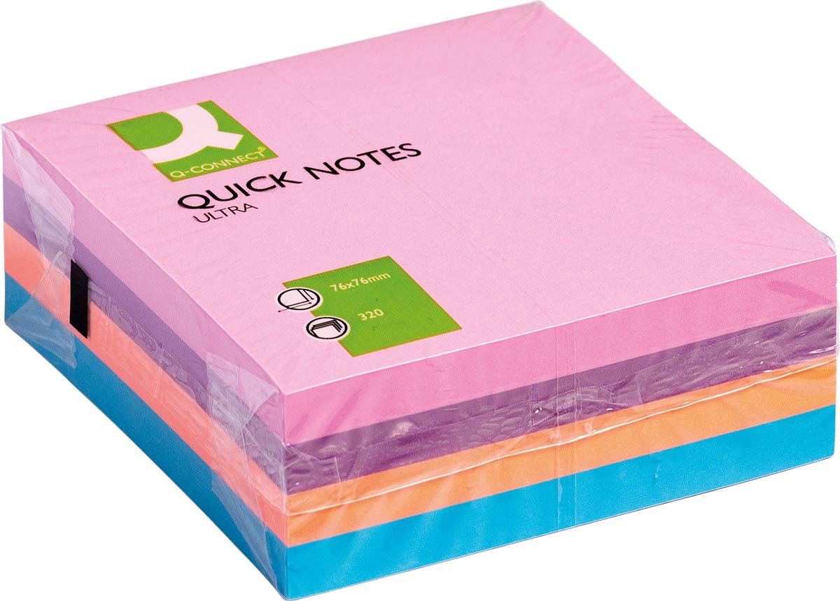 Q-connect hurtige noter | fod 76 x 76 mm | 320 ark | assorterede farver