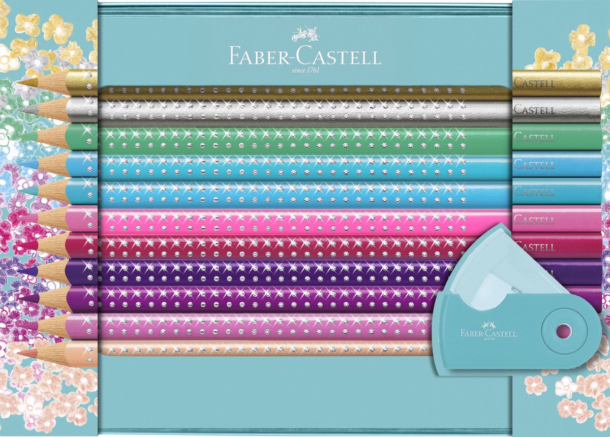 Faber-castell farveblyanter - sparkle - 20 styk - mini blyantspidser - på dåse - fc-201641