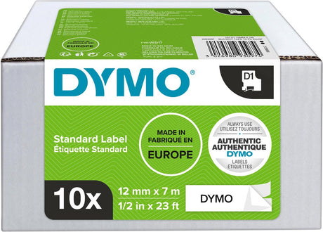 Dymo etikettape 45013 blank 12 mm sort hvid
