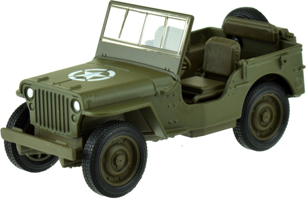 Welly toys USA army jeep bil - army green - trykstøbt metal - 11 cm - model Willys
