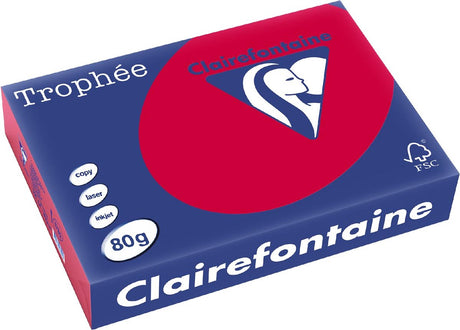 Clairefontaine trophée intens, gekleurd papier, a4, 80 g, 500 vel, kersenrood