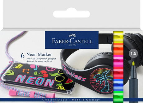 Faber-castell neon tuscher - etui 6 dele - deco tusch - fc-160806