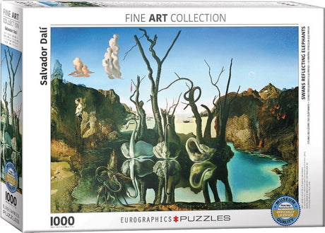 Eurografik - svaner reflekteret som elefanter [les cygnes qui se reflètent en éléphants] - salvador dali - 1000 brikker 68×48cm (b×h) - kunstpuslespil