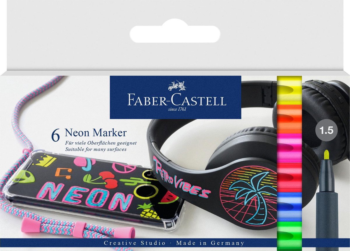 Faber-castell neon tuscher - etui 6 dele - deco tusch - fc-160806