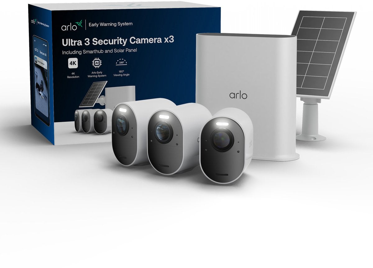 Arlo ultra3 4k sikkerhedskamera + solpanel - 3 cam kit (inkl. smart hub)
