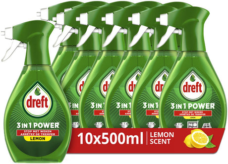 Dreft 3i1 powerspray til service og køkken - fedtfjerner - citronduft - 10 x 500 ml