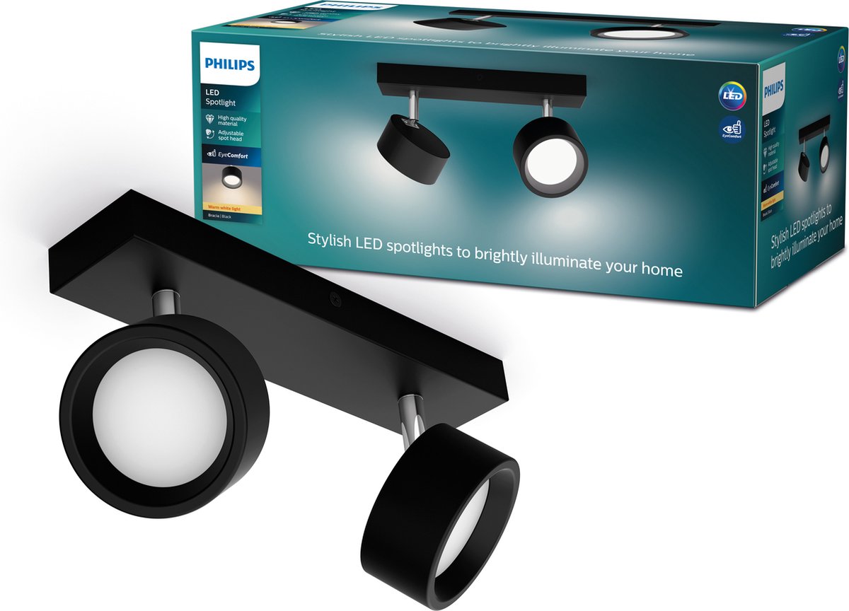 Philips led philips bracia bar zwart 27k 2x5.5w 27k