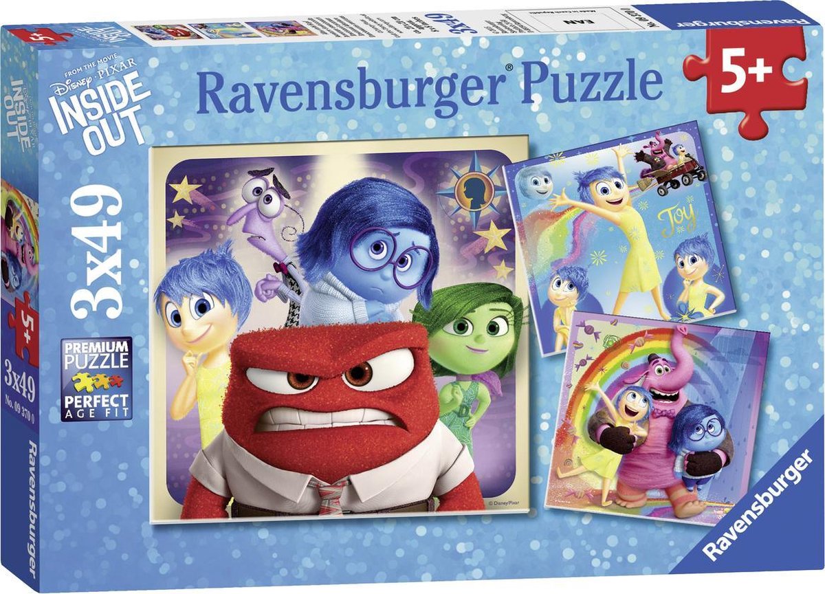Ravensburger - vrangen ud; følelsesmæssigt eventyr - puslespil - 3 x 49 brikker