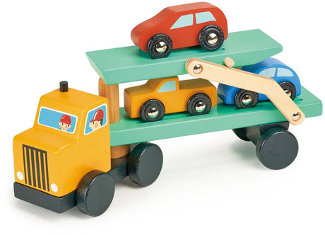 Mentari køretøjer - biltransporter med 3 biler - 25x7x13cm - træ - 3 år