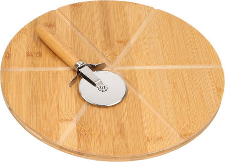 Kesper pizzaserveringsbræt med pizzaskærer - bambustræ - 32 cm - rund - skærebræt køkkenhjælper