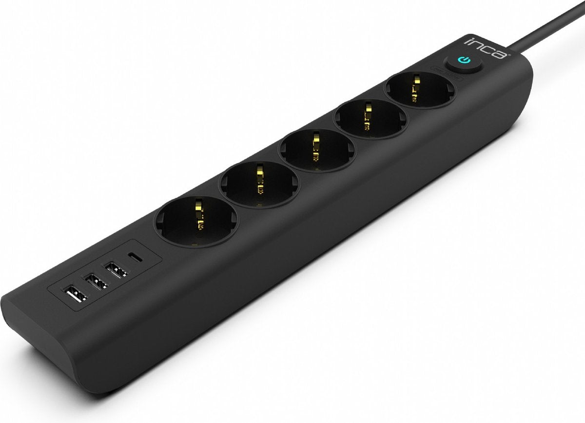Inca basicteq: strømskinne ipw-44tu. 5x jordede stik (i alt), 3x USB A, 1x USB Type-C (18,50 € inkl. forsendelsesomkostninger hos basicteq)