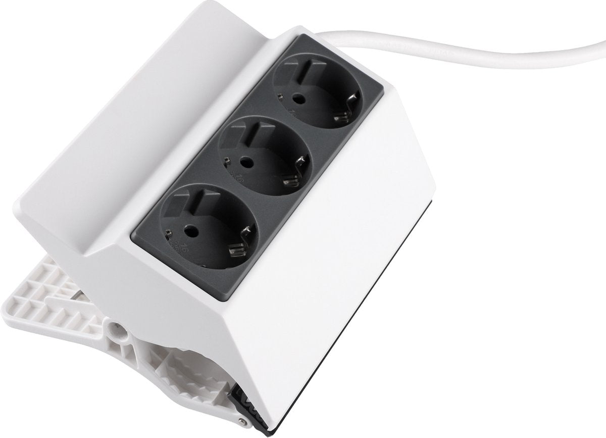 Q-link strømskinne - 3-vejs - med klemmemontering - fladt stik - jordet - 3 x 1,5 mm - 3 m - hvid - antracit