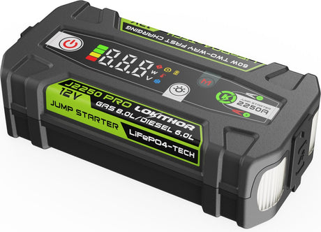 Lokithor jumpstarter j2250 pro - 12v 2250a lifepo4 - powerbank 60w - auto akku starten til 8.0l benzin 6.0l diesel - led zaklampe