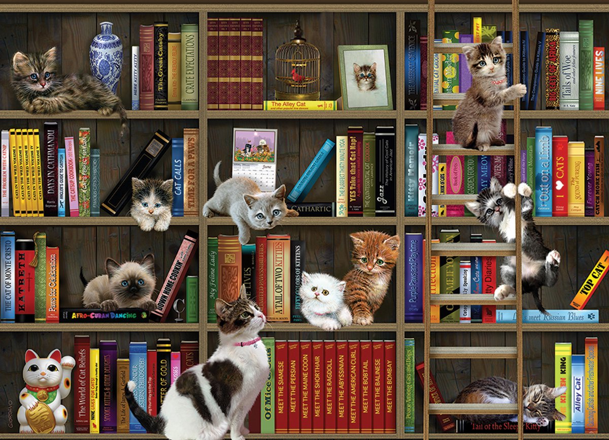 Cobble Hill puslespil kattebibliotek - 1000 brikker puslespil.
